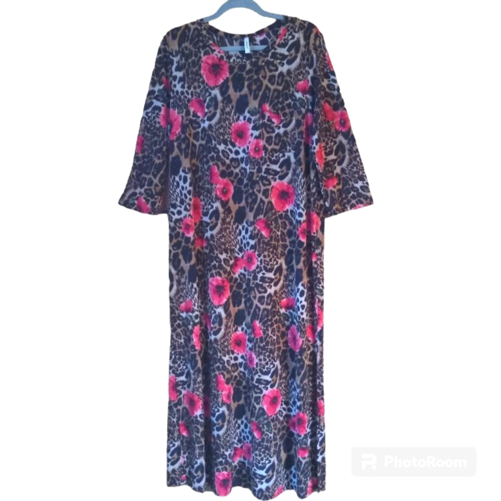 Lillypad 1X Leopard & Floral Print Dress Stretch Excellent Condition.